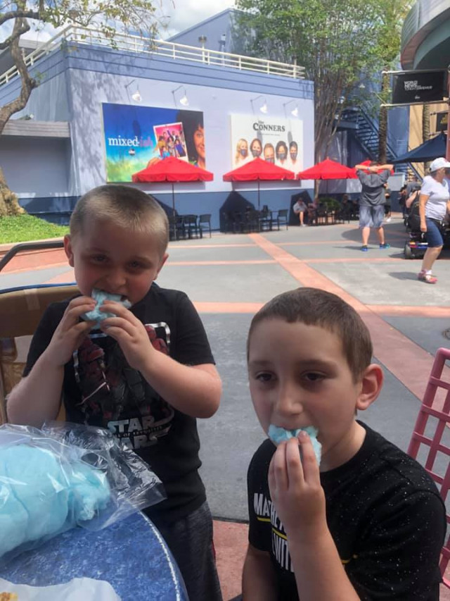 Nolan and brother eating cotton candy