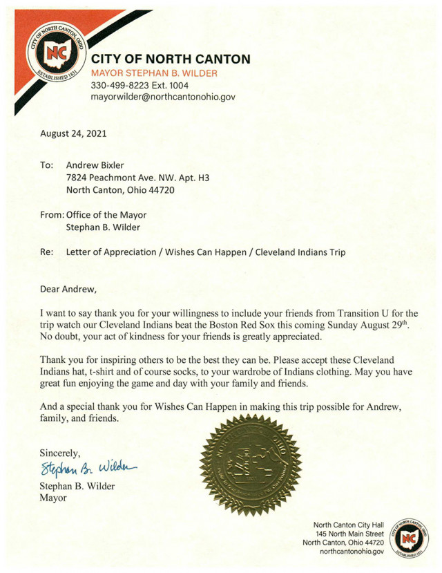 Wishes Can Happen Steve Wilder Mayor Letter 082421