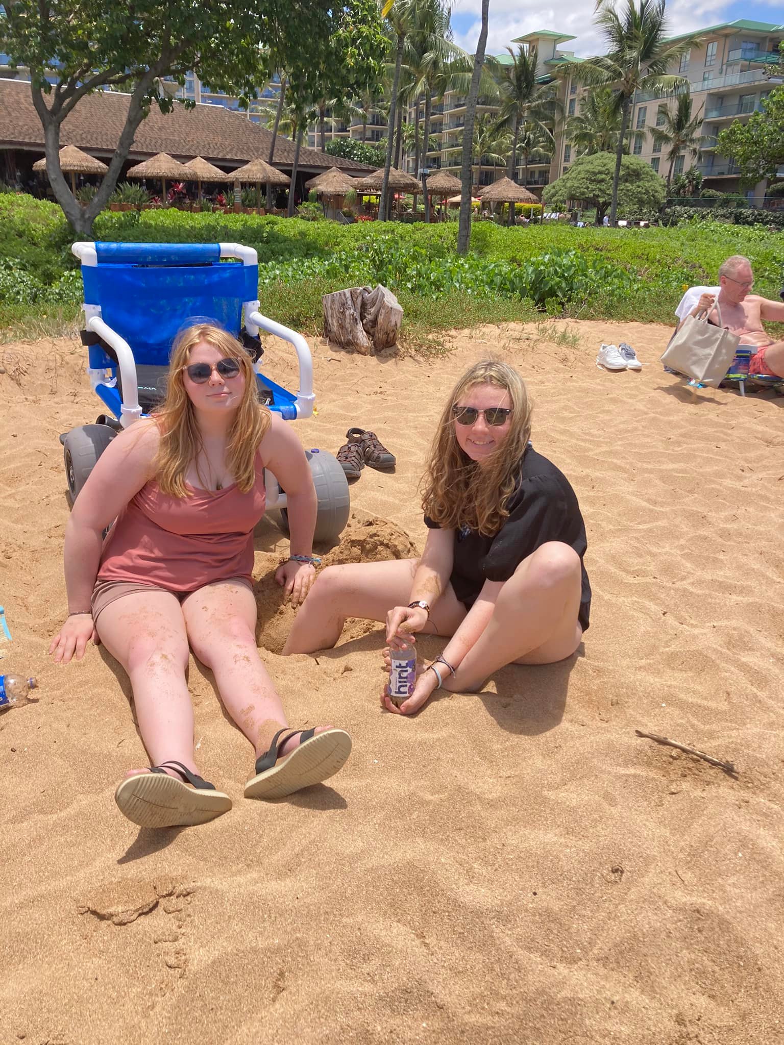 Isabel with twin sister at beach