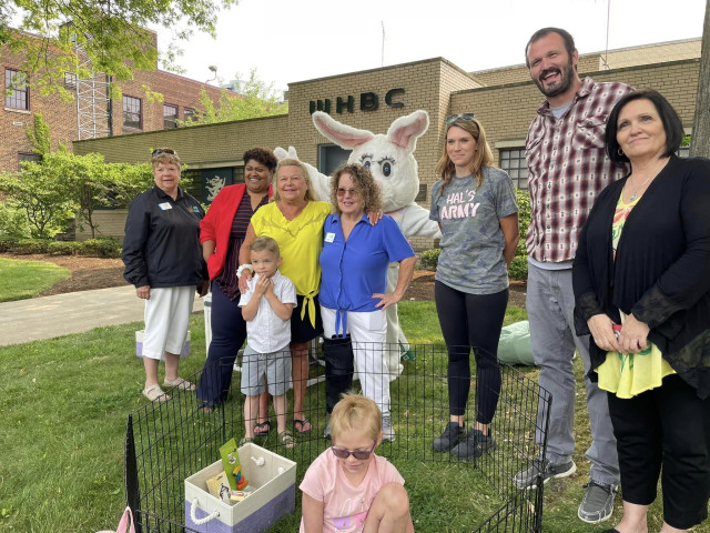 Hallie with WHBC Group playing w bunnies