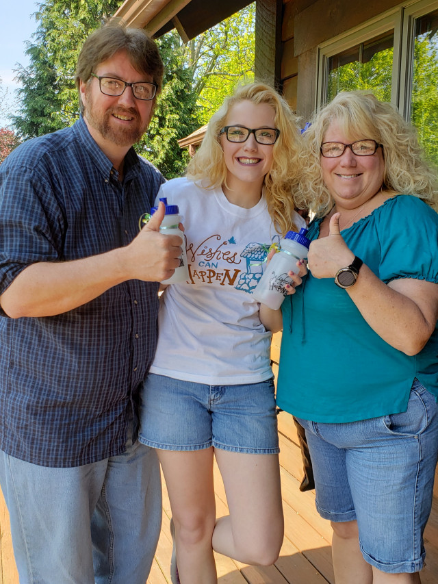 Samantha with Parents at My House with Wishes Cups